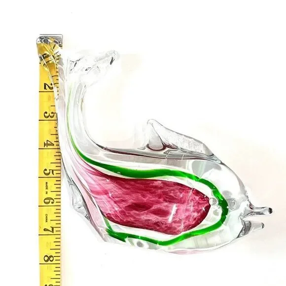 Vintage MCM Murano Fish Art Glass Sculpture Home Decor Green Pink 9 X 7 - Picture 8 of 9